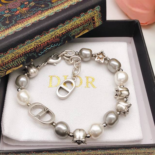 No.Dsl0010 Dio*Latest gray pearl flower bracelet antique silver consistent Zp br