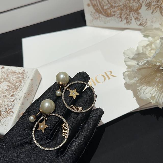 No.Ded0068 Large and small pearl round star Ja retro ear round star rhinestone e