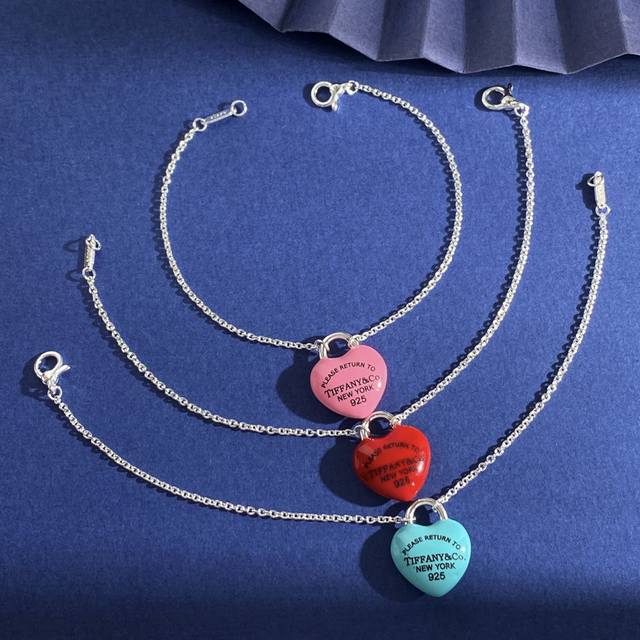 Tiffany Tfn summer fresh color enamel drip oil red pink sky blue heart-shaped pe
