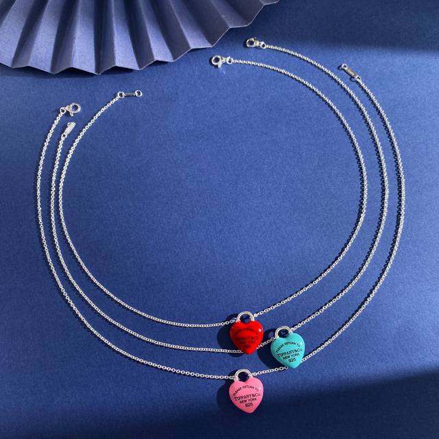 Tiffany Tfn summer fresh color enamel drip oil red pink sky blue heart-shaped pe
