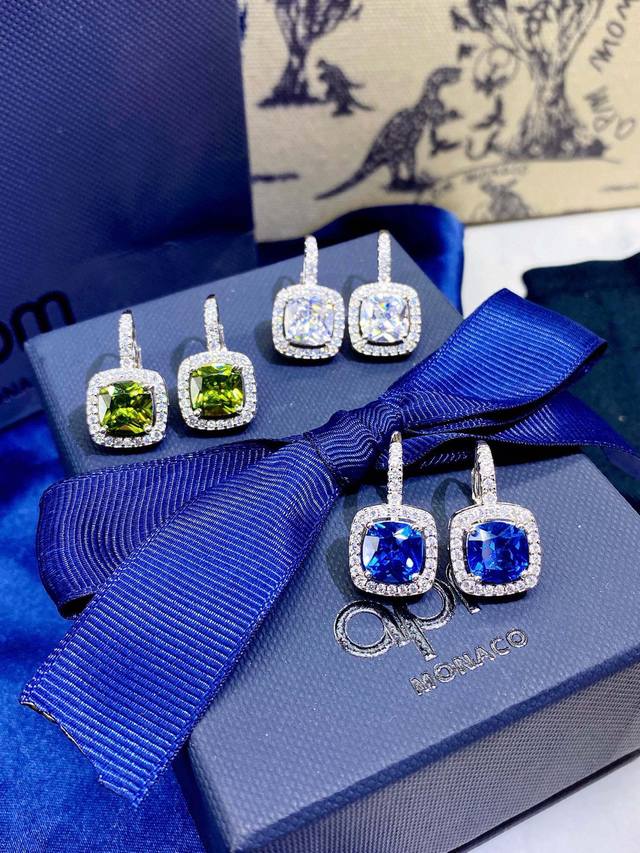 Apm Blue, white and khaki square hoop earrings silver jewelry personalized gift