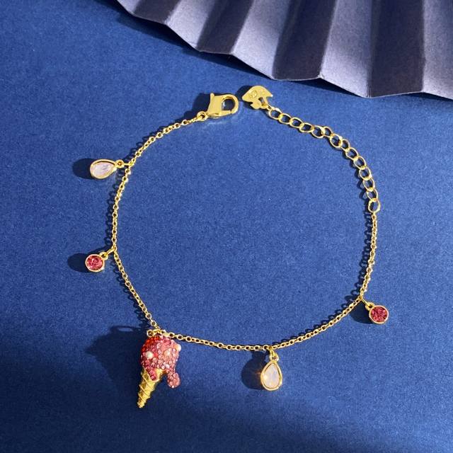 Sh94 Swarovski summer fashion sweet pink diamond ice cream cone bracelet brass m