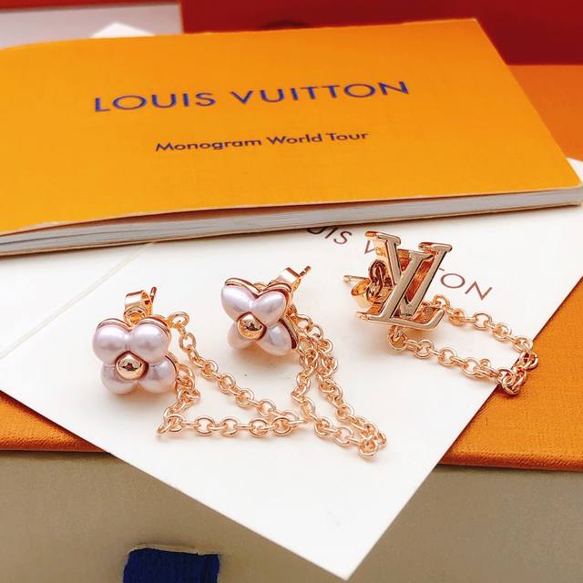 No.Led0386 Lv*Latest rose gold three-in-one pink flower earrings consistent with