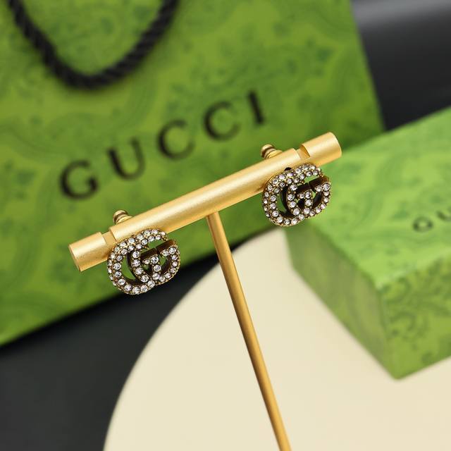 Gucci classic full diamond letter earrings retro metal earrings daily versatile