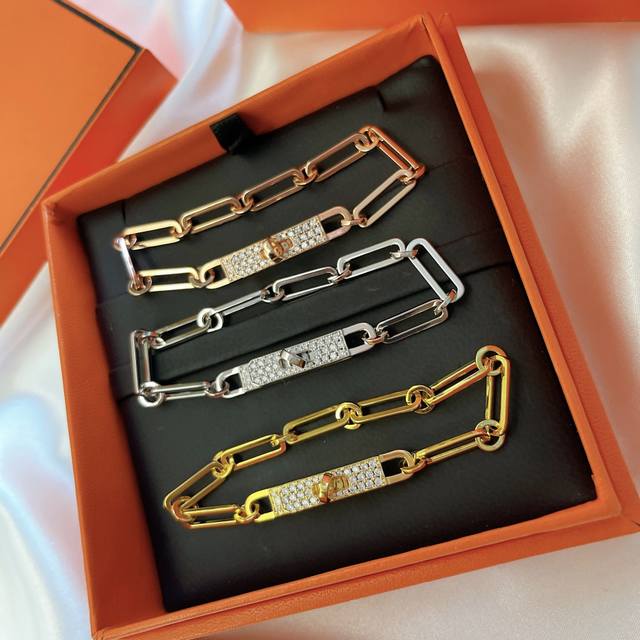 Hermes bracelet full of diamonds Kelly bracelet belt bracelet material sub-gold