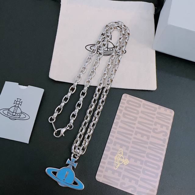 High-quality classic large Saturn necklace, unisex, 60cm DDD. Vivienne Westwood