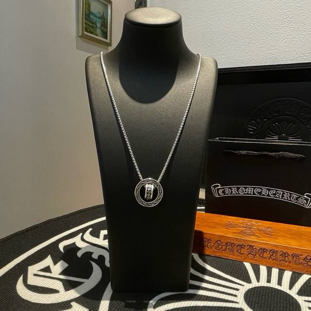 New counter quality Chrome Hearts classic retro necklace double ring pendant wit