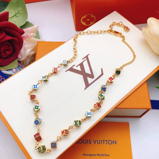 No.Lxl0259 Lv*Latest square square drop oil color necklace consistent Zp brass m