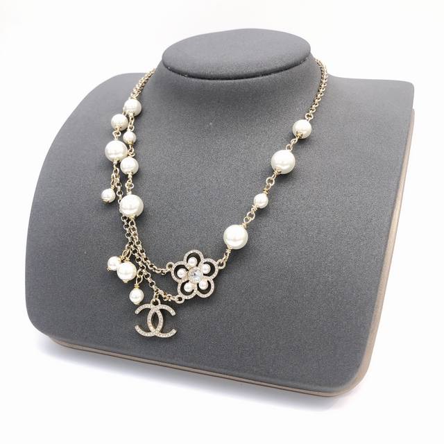 ####Xxl0246 Chanel original single Chanel double C pearl sunflower necklace high