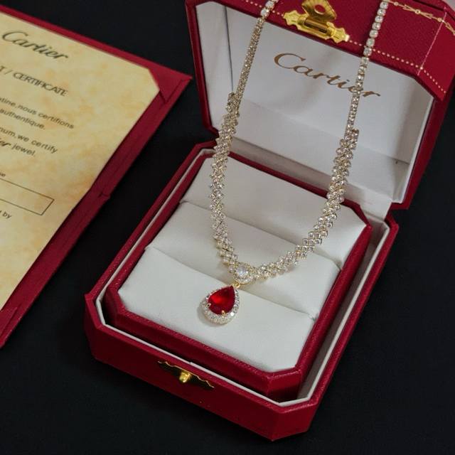 Cartier's ruby and diamond necklace, a high-end custom version, features diamond