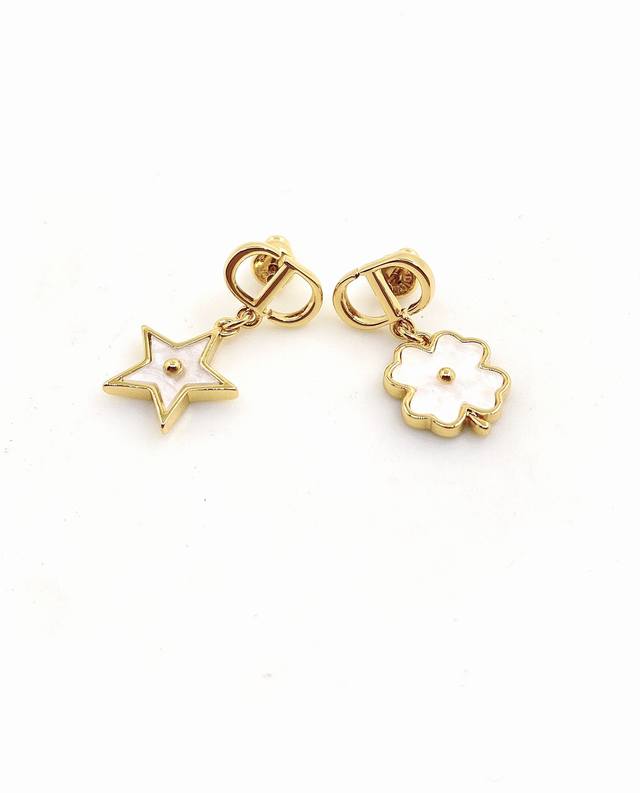 D*Or latest Cd white four-leaf clover five-pointed star earrings consistent Zp b
