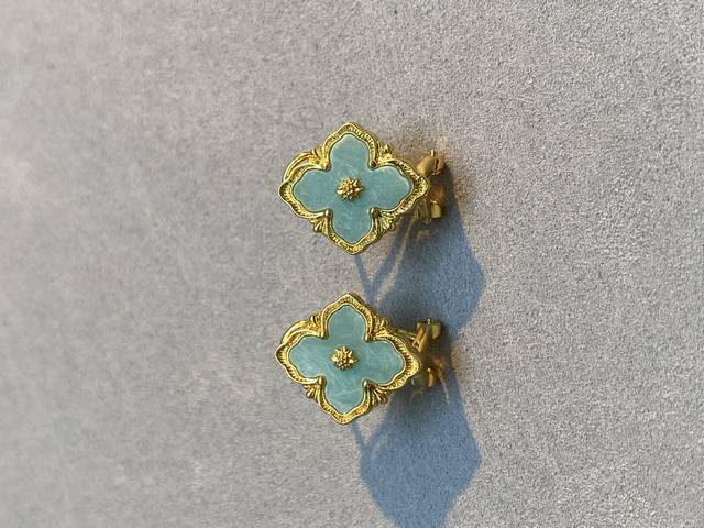 V Gold Material Mimi Gold Seiko Buccellati Amazonite Earrings DDD