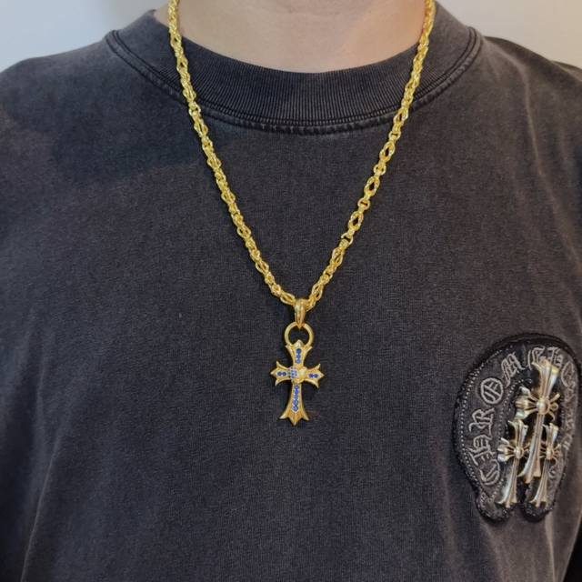 New counter quality Chrome Hearts classic retro multi-element necklace with blue