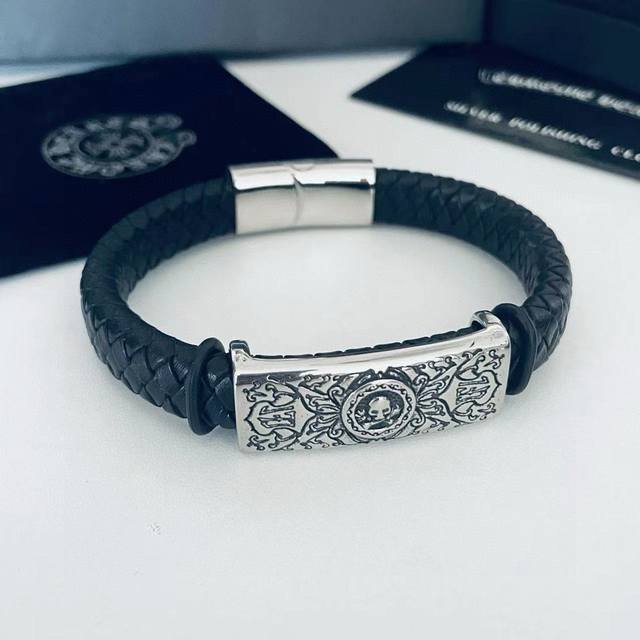 Chrome He Rts Chrome Heart Skull Leather Cord Bracelet ~ Authentic, custom-made,