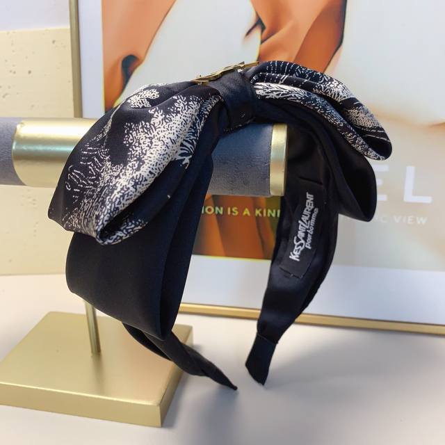Ysl Saint Laurent Yangshulin headband satin bow titanium steel logo light luxury