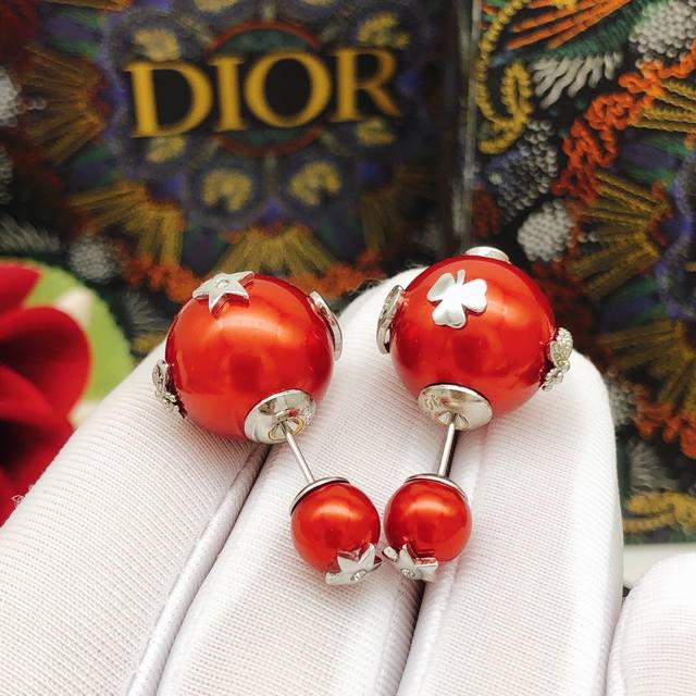 No.Ded0079 Dio*Latest red bee pearl earrings of the same size Zp brass material