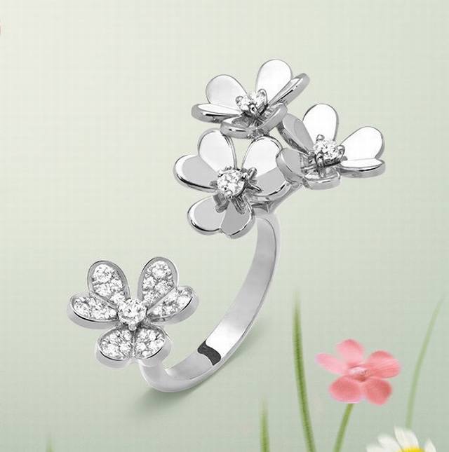 Vc* Vanjia Ring Socrate Series Clover Flower Open Ring! Luxurious micro-inlay te