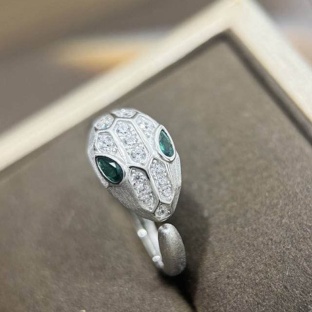 A4987 Designer Snake Collection Ruby Eye Brushed Frosted Open Ring Hand-Polished