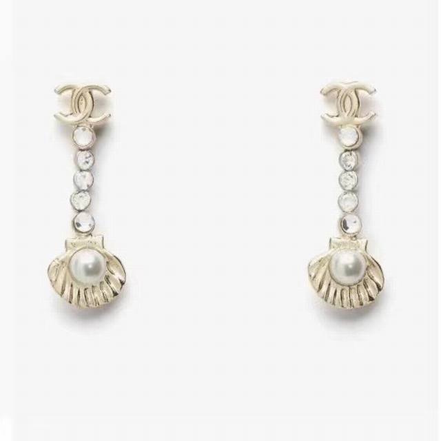 Chanel 25 Early Spring Ocean Series Shell Tassel Earrings Full diamond chain she