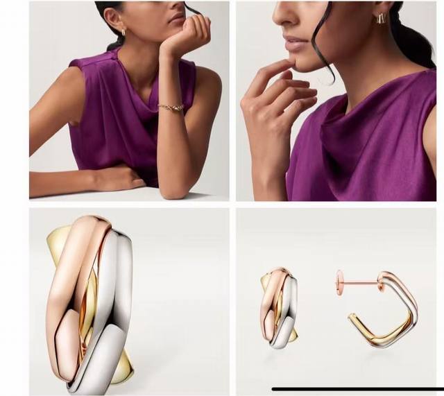 Kajia pillow-side square earrings, three-ring earrings, three-color earrings, an