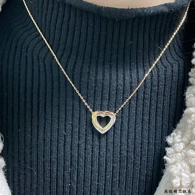 V Gold Separate Electroplated Cartier Three-Color Heart Diamond Necklace, anothe