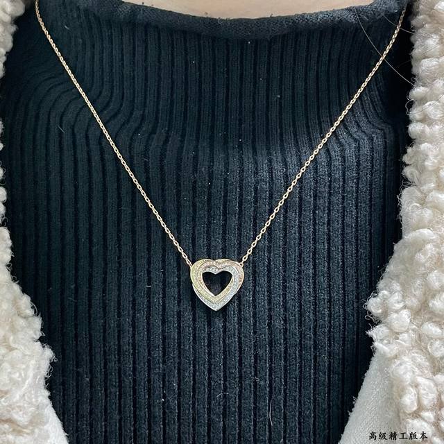 V Gold Separate Electroplating Cartier Three-Color Heart-Shaped Diamond Necklace