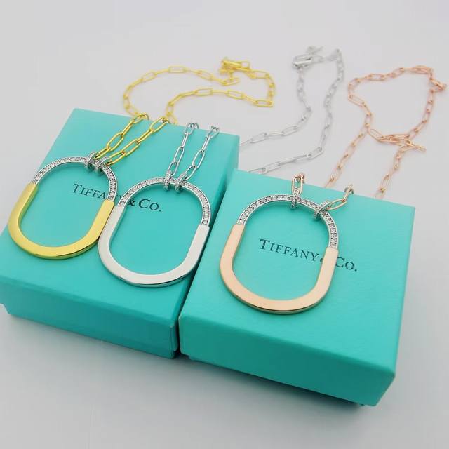 Tiffany Lock necklace, color-separated half-diamond U-shaped necklace, lock neck