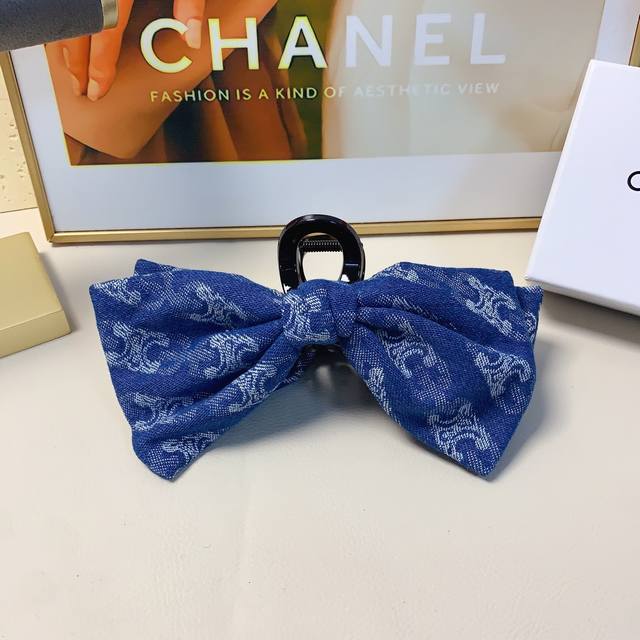 Celine Celine Celine hairpin Arc de Triomphe denim bow clip temperament versatil