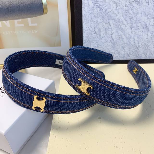 Celine Celine Celine headband denim titanium steel logo Arc de Triomphe denim he