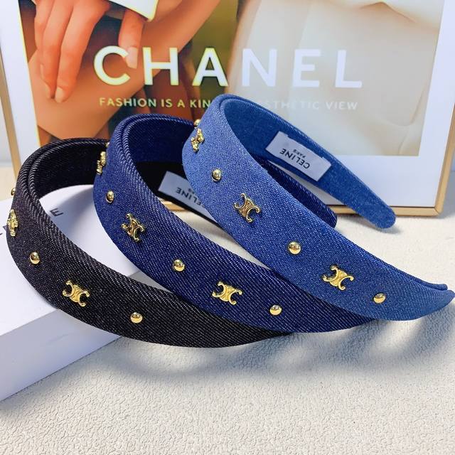 Celine Celine Celine headband Heavy-duty Arc de Triomphe denim headband fashiona