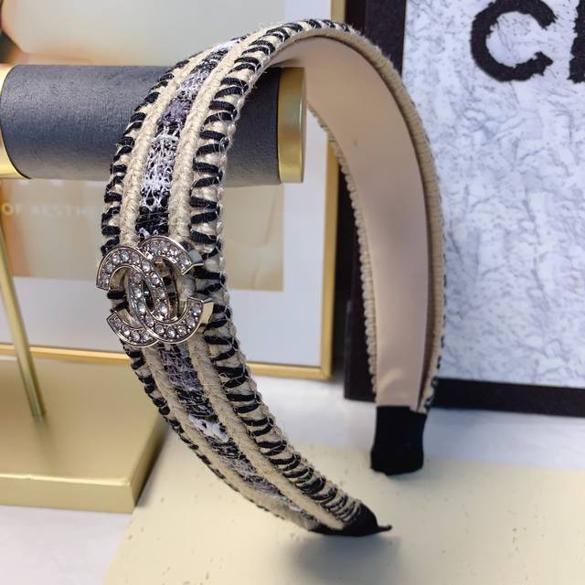 Chanel Xiaoxiang Chanel headband Xiaochan style thick nylon full diamond logo li