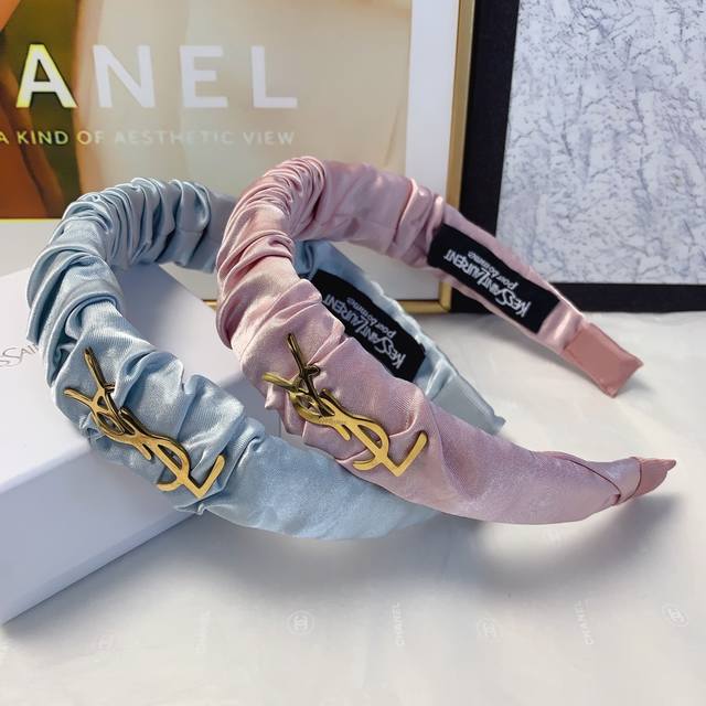 Ysl Saint Laurent Yangshulin headband Pleated titanium steel Logo light luxury f