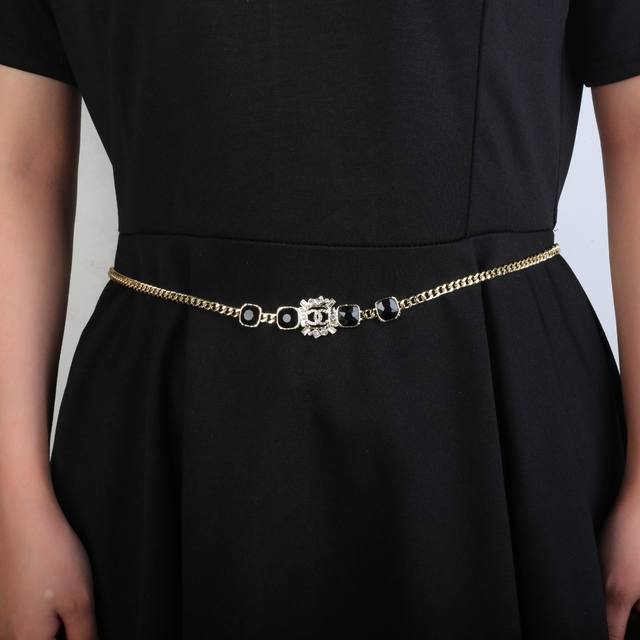 Chanel waist chain crystal rhinestone brass material electroplated 18K gold supe