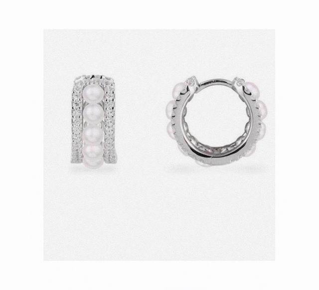 A batch M double-loop freshwater pearl hoop earrings, medium size, inlaid with p