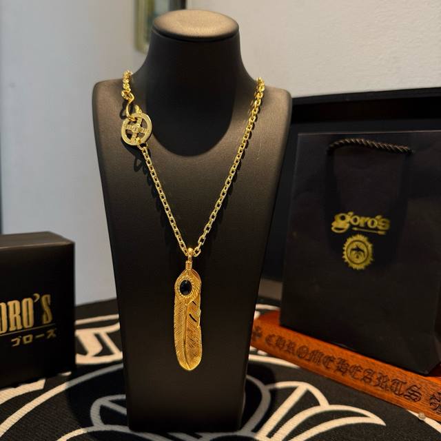 New arrival Goro'S Takahashi Goro gold feather pendant, Takahashi Goro necklace