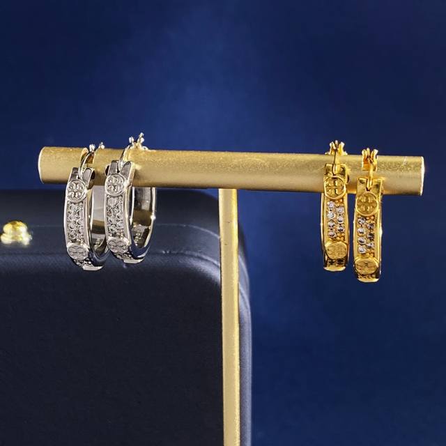 Tl92 Tory Burch high-end fashion and versatile diamond hoop earrings made of bra