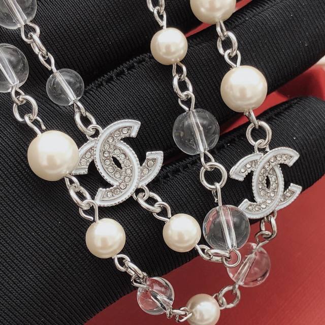 No.Xxl0943 Ch*Nel latest transparent pearl sweater chain consistent Zp brass mat
