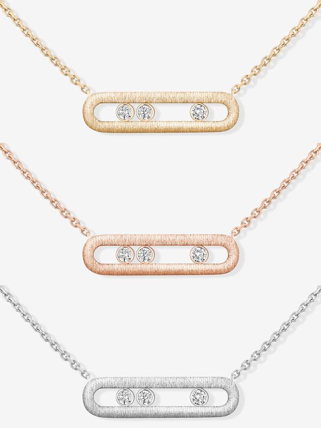 Messika necklace, brushed and polished, three-diamond engraved necklace, a slidi