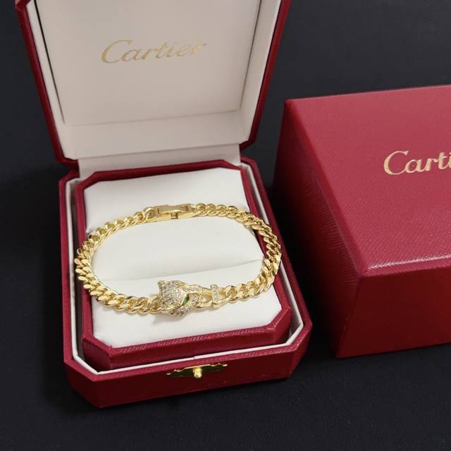 Cartier's high-end custom diamond-encrusted panther head bracelet features diamo