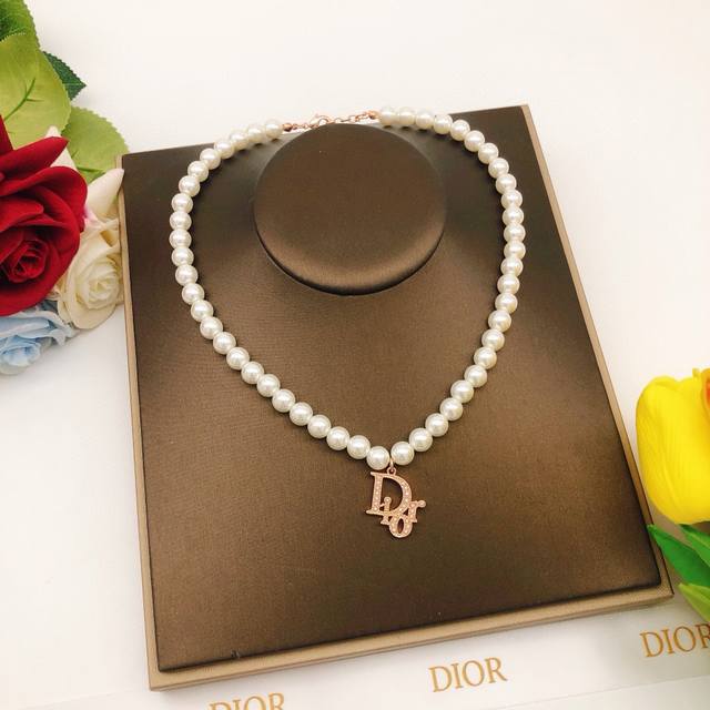 No.Dxl0116 Dio*Latest pearl necklace rose gold letter consistent Zp brass materi
