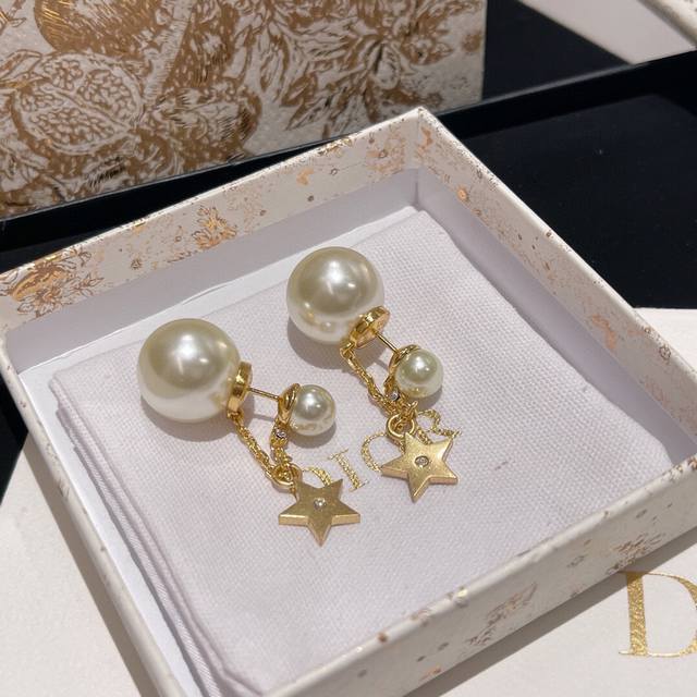 No.Ded0344 Tassel Star Cd22 Early Autumn Item Pearl Chain Gold Star Front and Ba