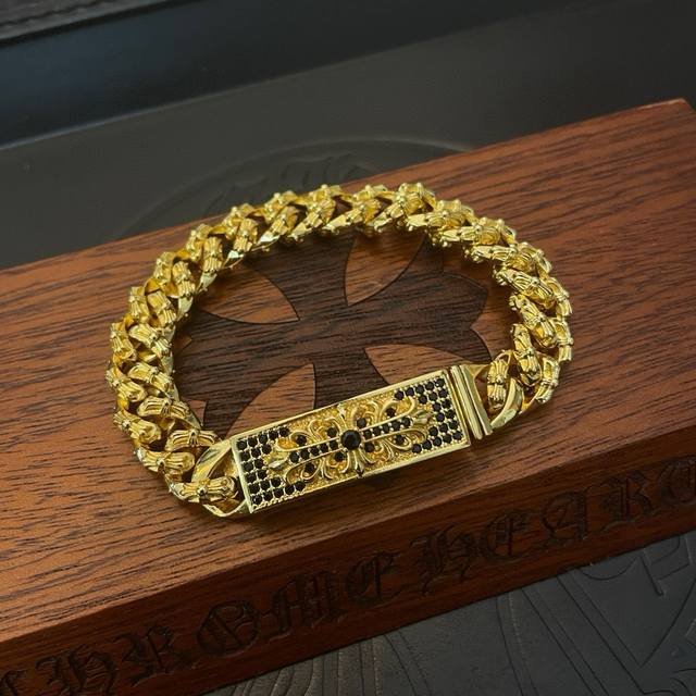 Counter quality Chrome Hearts gold classic twisted full flower cross black diamo