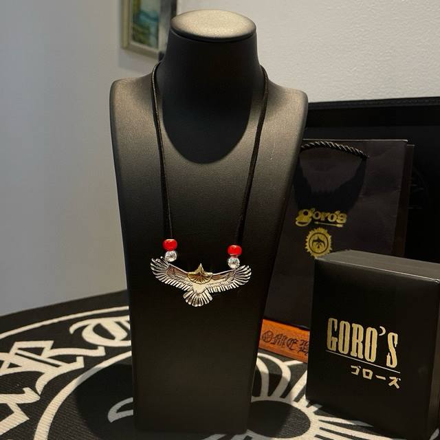 New arrival: Goro's Takahashi Goro Eagle Pendant, classic deerskin rope and red