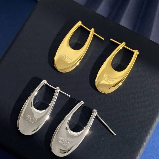 Large Celine fashion Ins simple atmosphere metal polished oval teardrop-shaped l