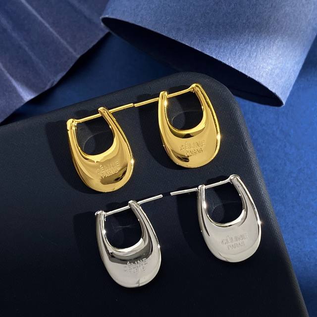 Small Celine fashion Ins simple atmosphere metal polished oval teardrop-shaped s