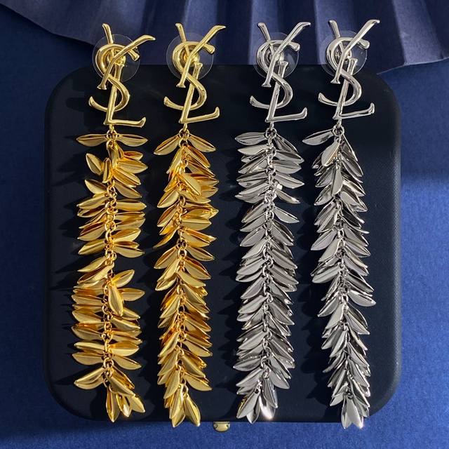 Ysl Saint Laurent Poplar Forest English letters polished wheat ear leaf long ear