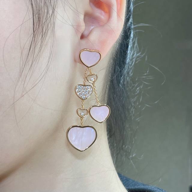 V gold-plated Chopin natural pink mother-of-pearl heart earrings, in stock! My l