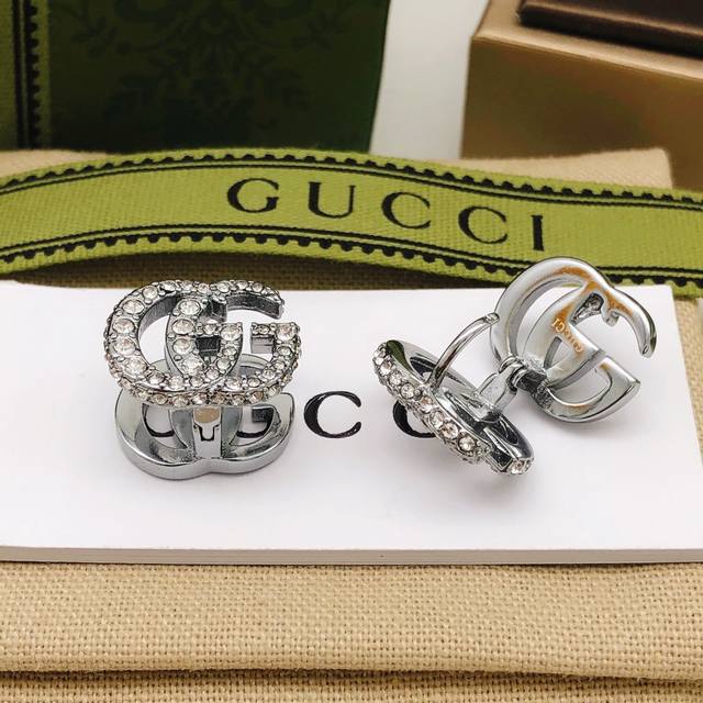 No. Ged0230 Gucc*Latest model front and back double G silver diamond earrings co