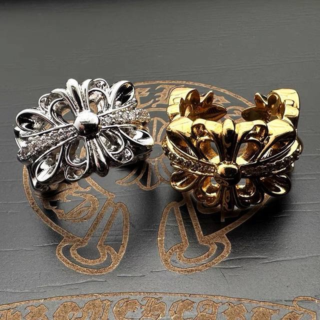 Cross flower ring for men and women, retro, old Chrome Heart style, cross open