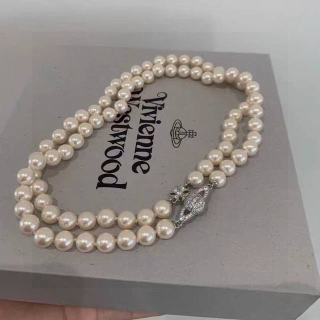 Classic Double-Layered Large Pearl Saturn Necklace Pearl Necklace Vivienne Westw